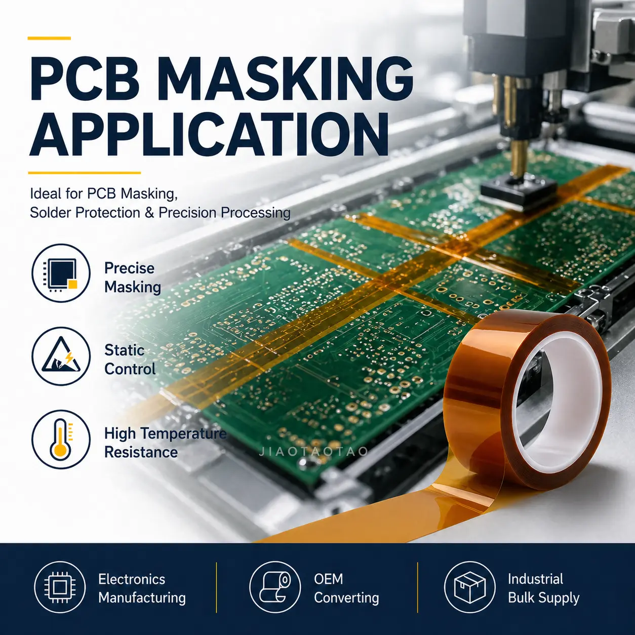 JIAOTAOTAO ESD Kapton Tape for PCB masking and static-sensitive electronics protection.